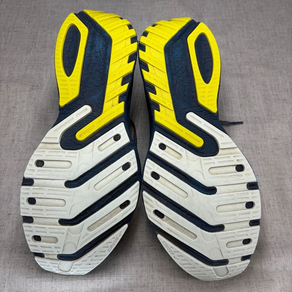 Brooks Launch 10 Shoes Navy Blue White Yellow Mesh Running Sneaker Men's Size 12